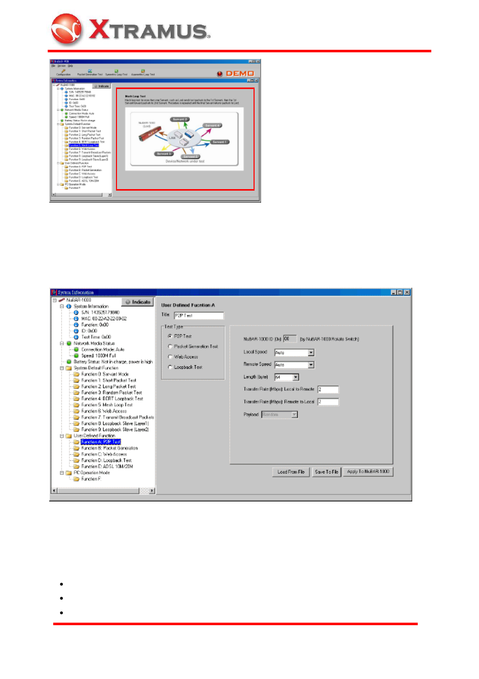 1 default user defined function a: p2p test | Xtramus NuBAR-1000 V1.4 User Manual | Page 38 / 55