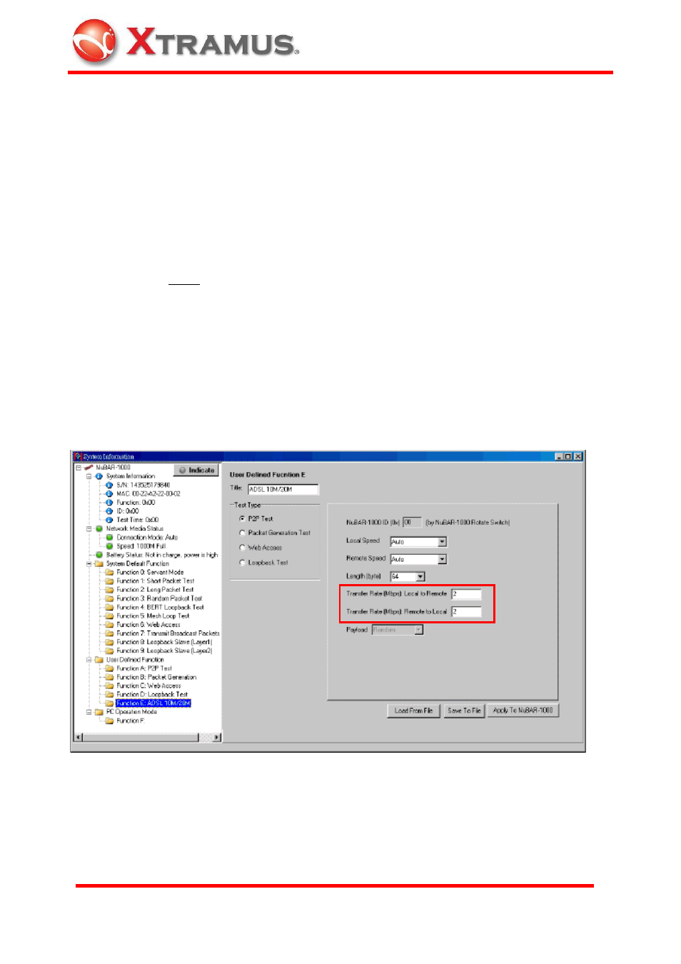 5 default user defined function e: adsl 10m/20m | Xtramus NuBAR-1000 V1.4 User Manual | Page 44 / 55