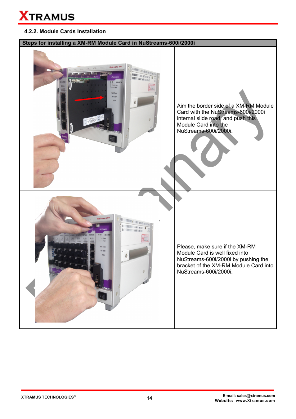 Module cards installation | Xtramus NuStreams-2000i V1.0 User Manual | Page 14 / 33