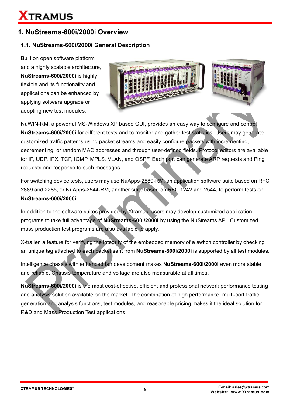 Nustreams-600i/2000i overview, Nustreams-600i/2000i general description | Xtramus NuStreams-2000i V1.0 User Manual | Page 5 / 33