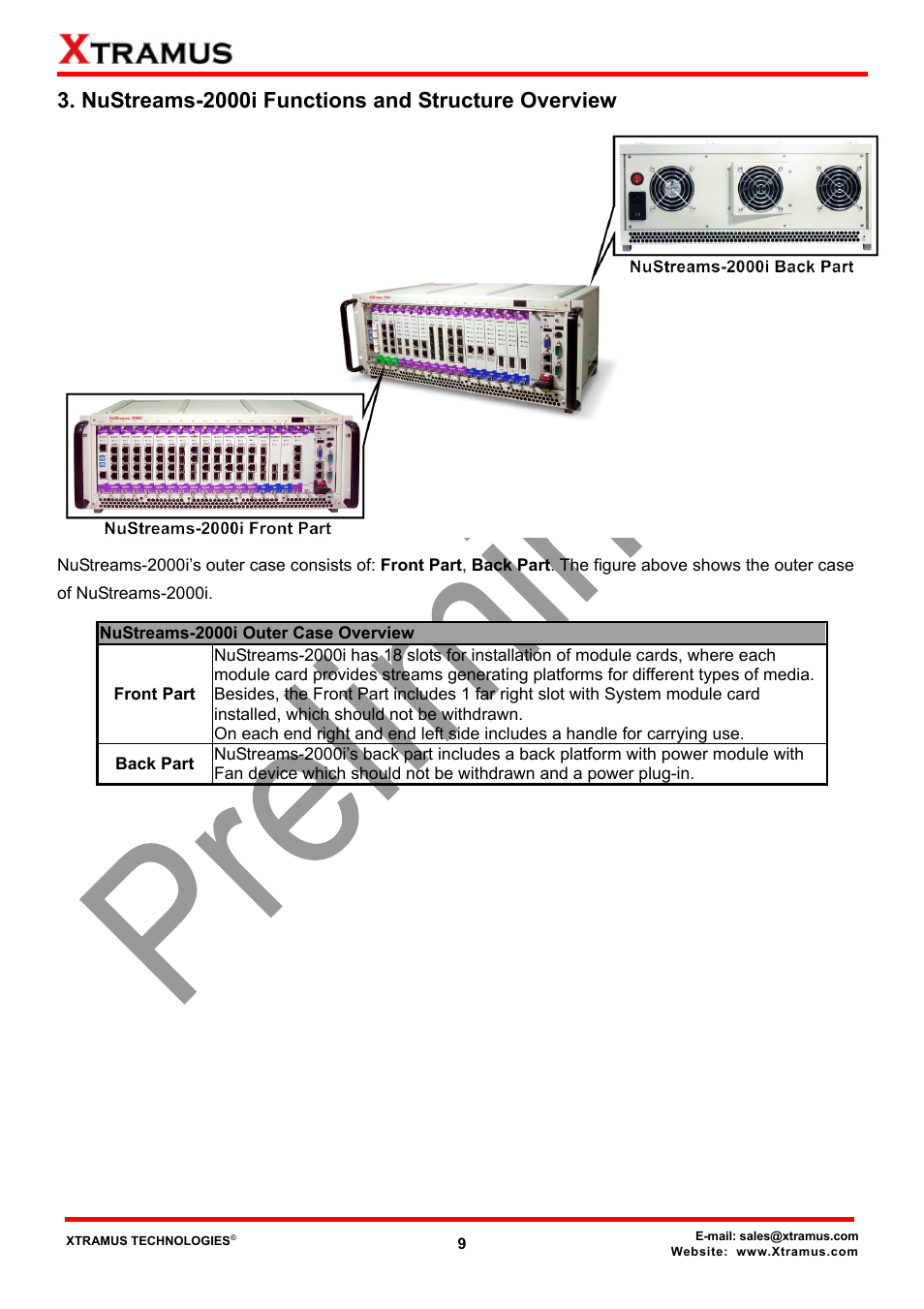 Nustreams-2000i functions and structure overview | Xtramus NuStreams-2000i V1.0 User Manual | Page 9 / 33