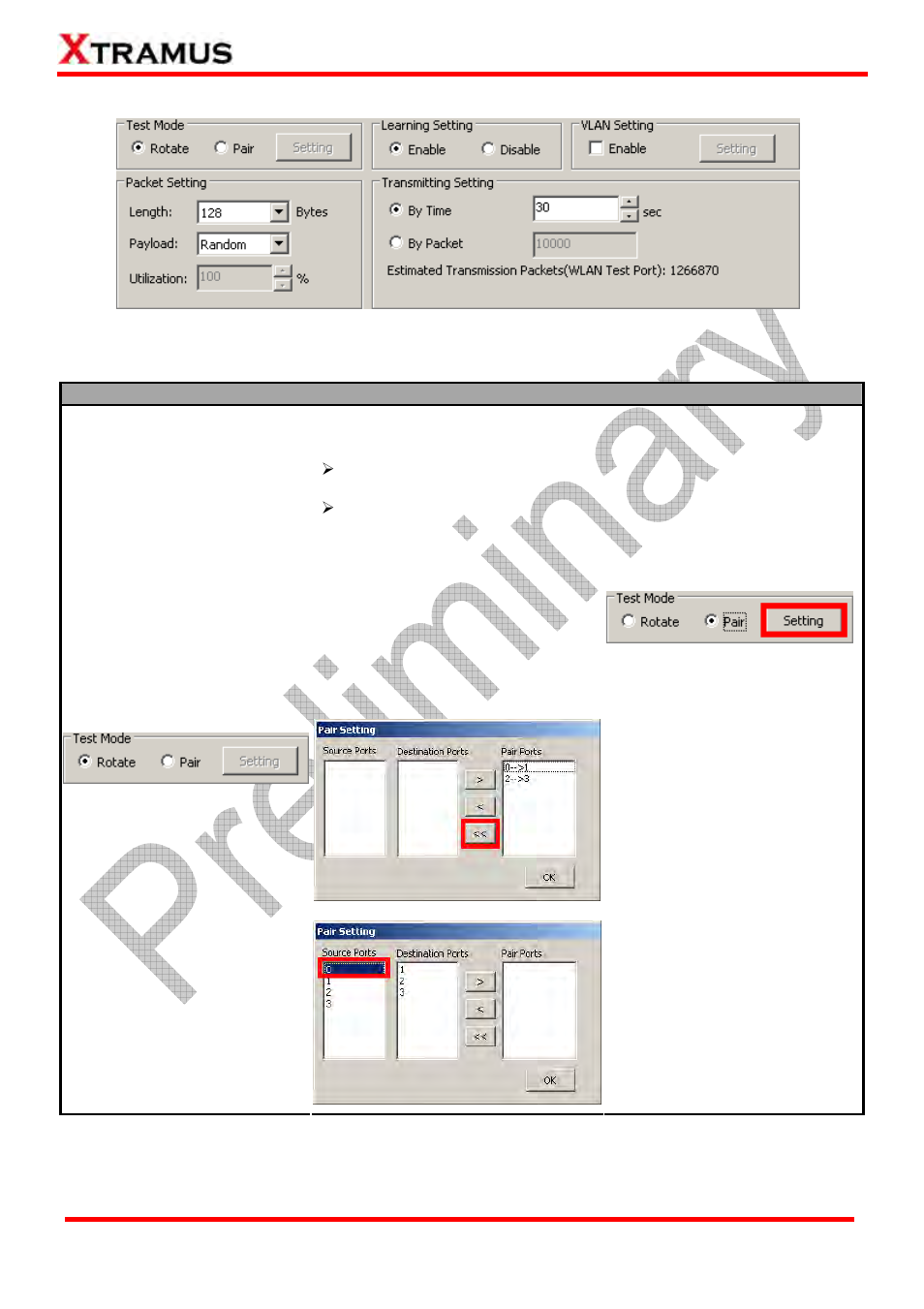 Port/packet setting options | Xtramus NuStreams-P6GW V1.0 User Manual | Page 61 / 78