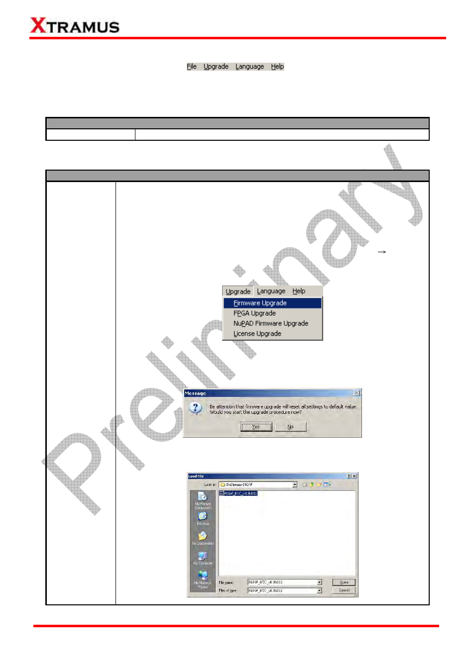 Nuset-minipg-ug function – menu bar, Menu bar – file, Menu bar – upgrade | Xtramus NuStreams-P6GW V1.0 User Manual | Page 65 / 78