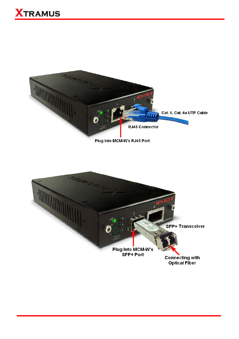 Connection of utp cable and optical fiber, 10gbase-t (copper wire), 10gbase-r (optical fiber) | Xtramus MCM-W V1.3 User Manual | Page 19 / 46