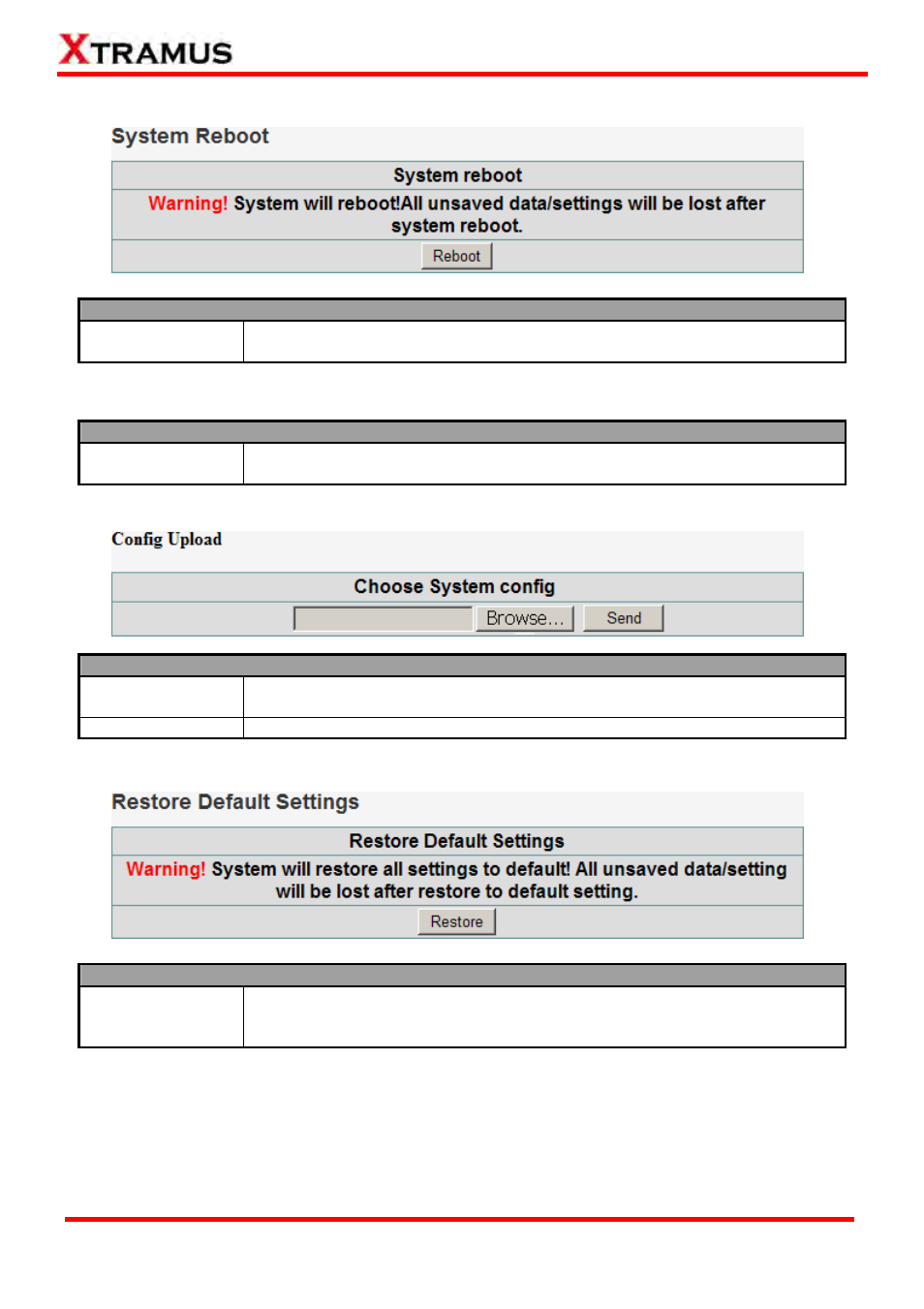 D. system reboot, E. system config, F. config upload | G. factory defaults | Xtramus MCM-W V1.3 User Manual | Page 36 / 46