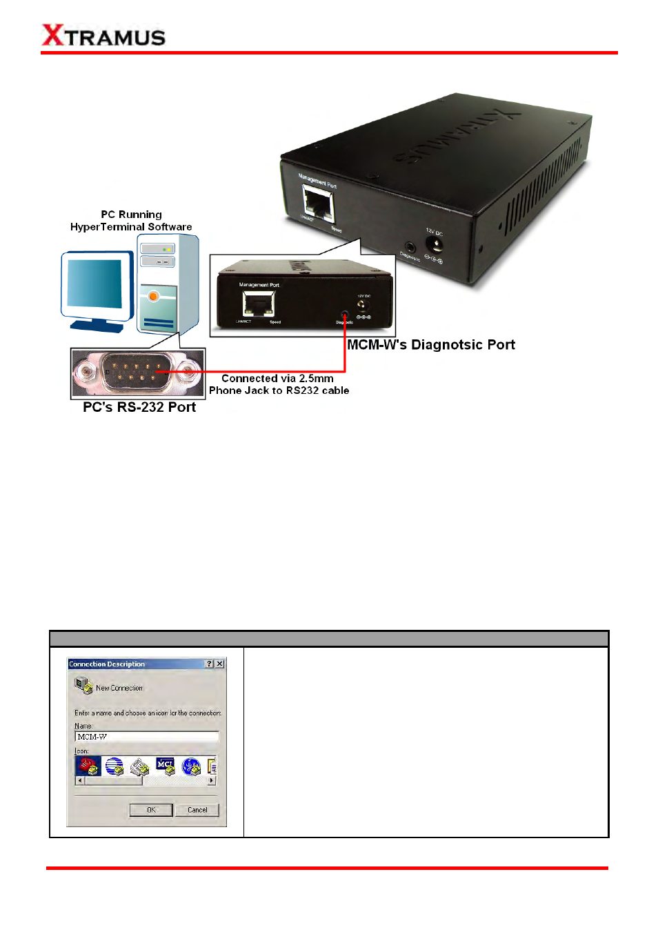 Managing mcm-w with hyperterminal, Hyperterminal settings for mcm-w | Xtramus MCM-W V1.3 User Manual | Page 37 / 46