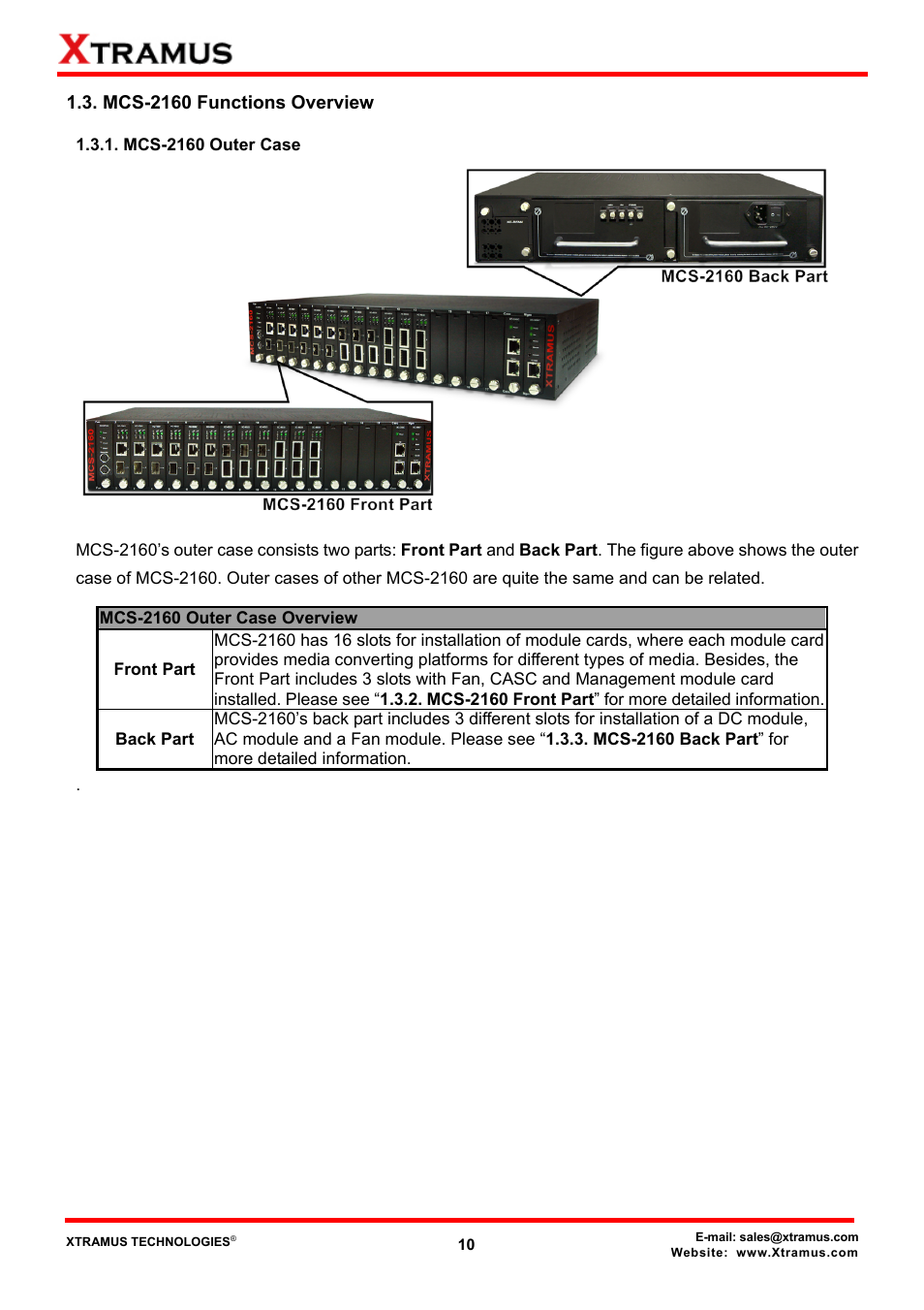 Mcs-2160 functions overview, Mcs-2160 outer case | Xtramus MCS-2160 V1.9.2 User Manual | Page 10 / 79