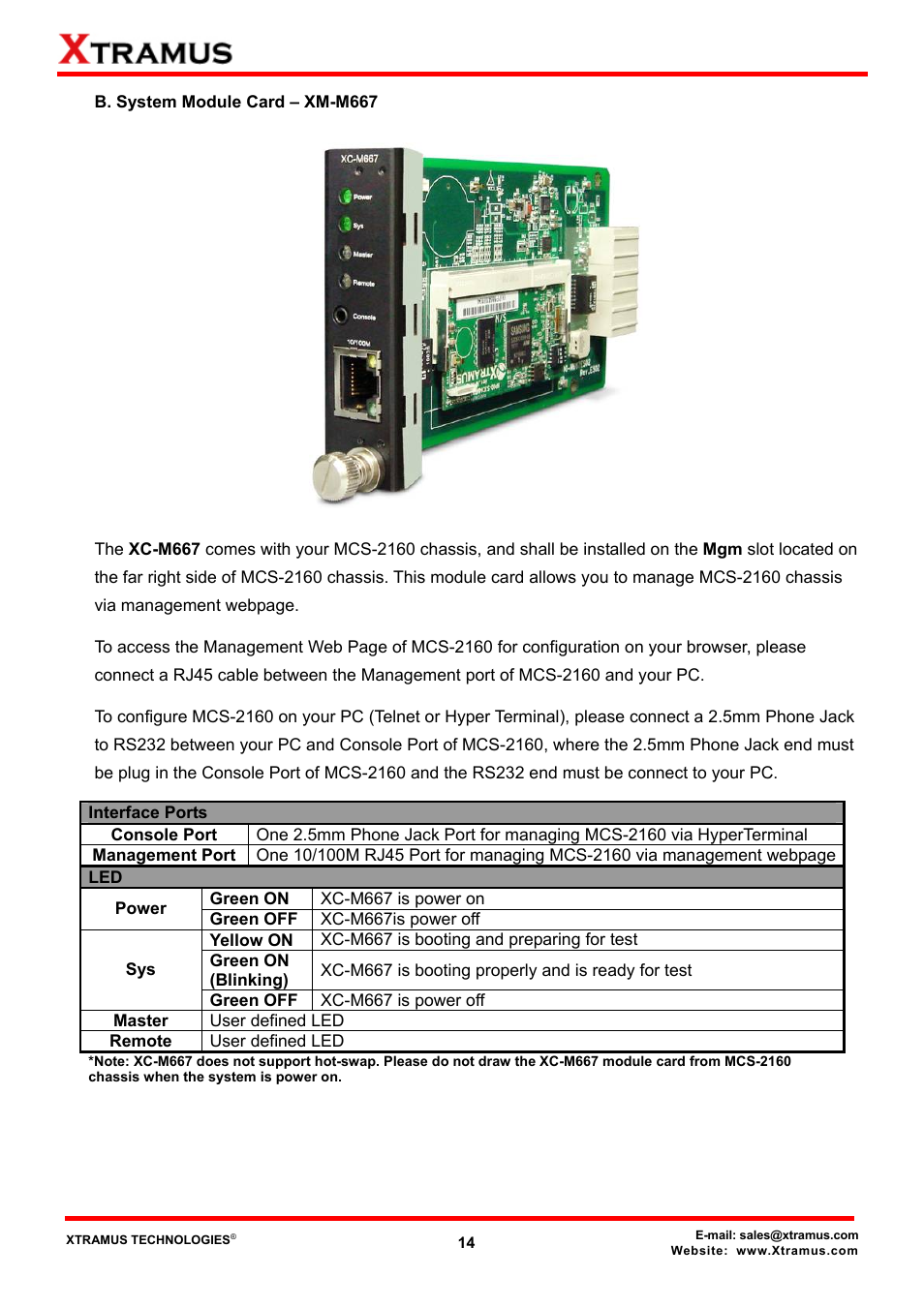 B. system module card – xm-m667 | Xtramus MCS-2160 V1.9.2 User Manual | Page 14 / 79