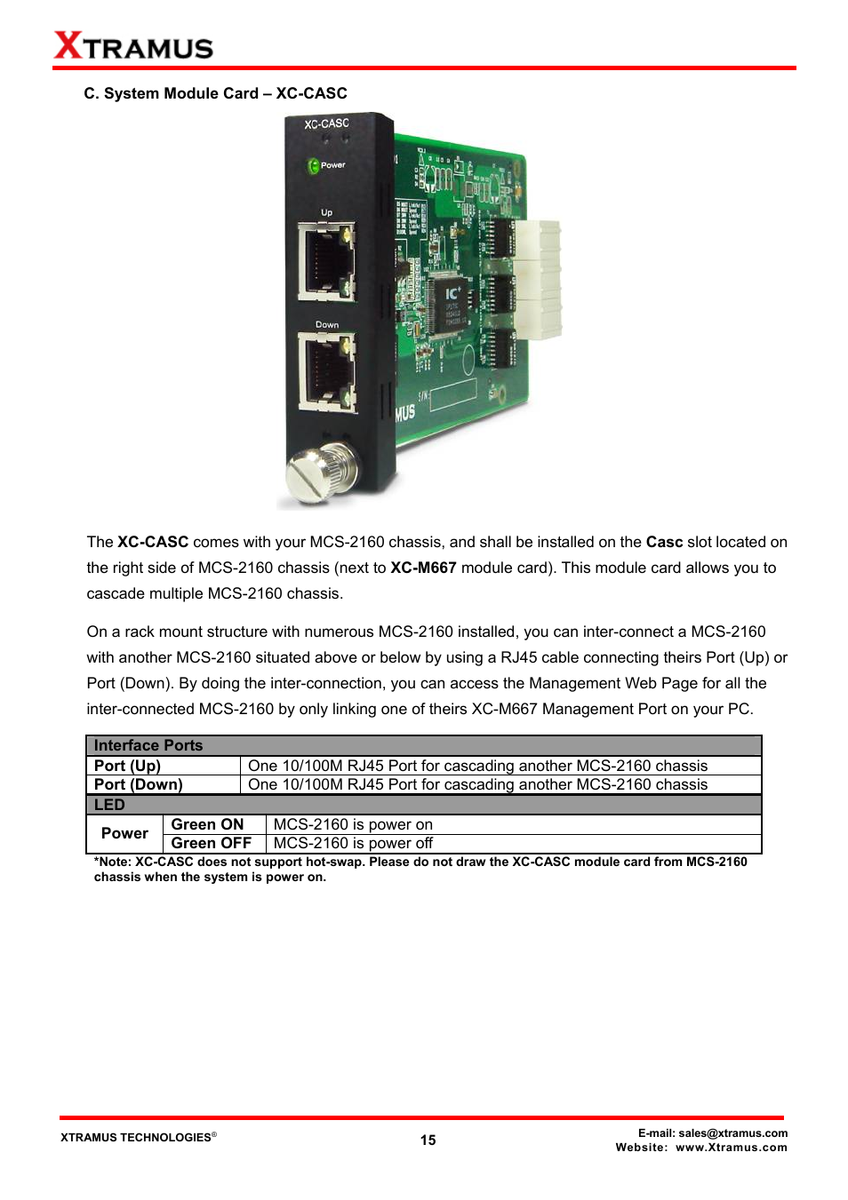 C. system module card – xc-casc | Xtramus MCS-2160 V1.9.2 User Manual | Page 15 / 79