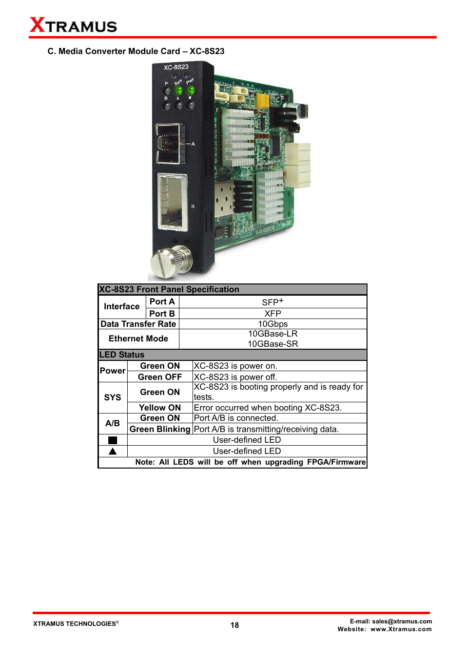 C. media converter module card – xc-8s23 | Xtramus MCS-2160 V1.9.2 User Manual | Page 18 / 79