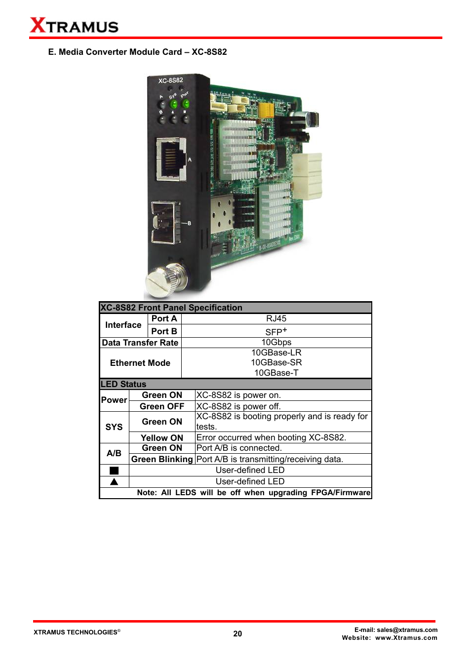 E. media converter module card – xc-8s82 | Xtramus MCS-2160 V1.9.2 User Manual | Page 20 / 79