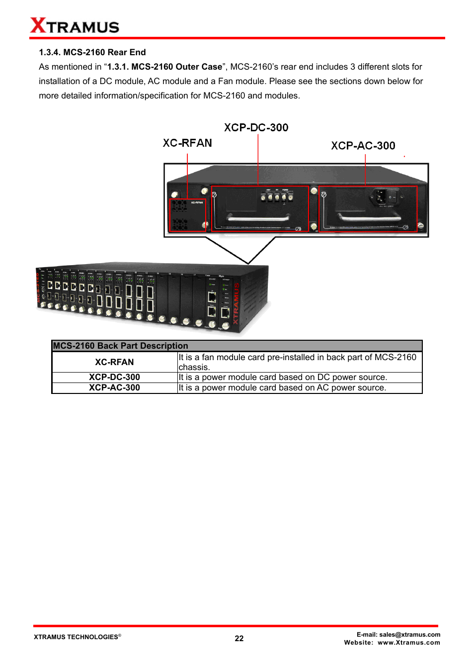 Mcs-2160 rear end | Xtramus MCS-2160 V1.9.2 User Manual | Page 22 / 79