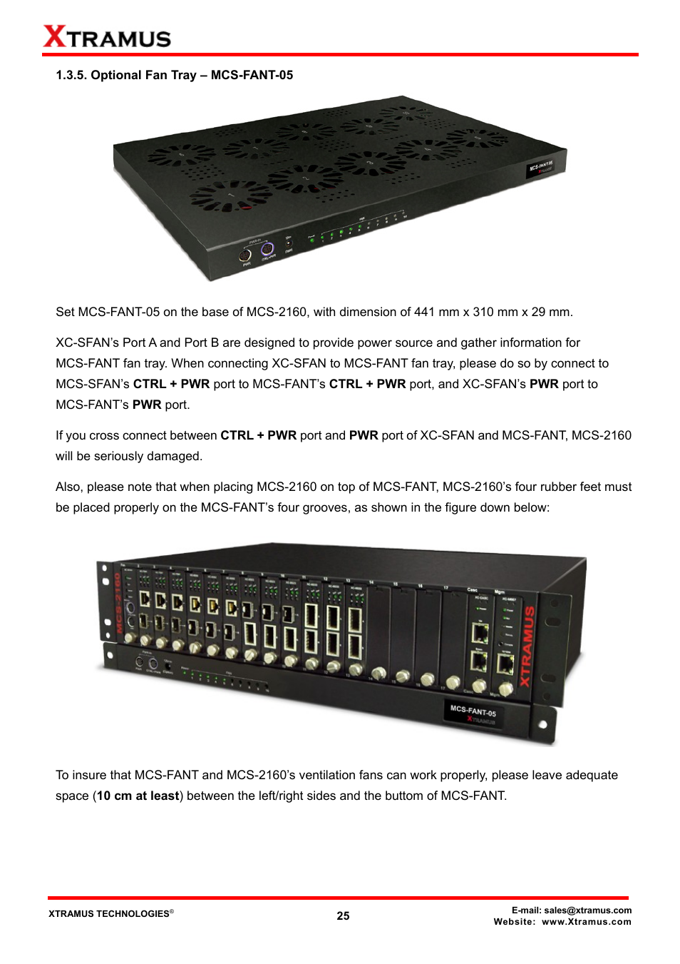 Optional fan tray – mcs-fant-05 | Xtramus MCS-2160 V1.9.2 User Manual | Page 25 / 79