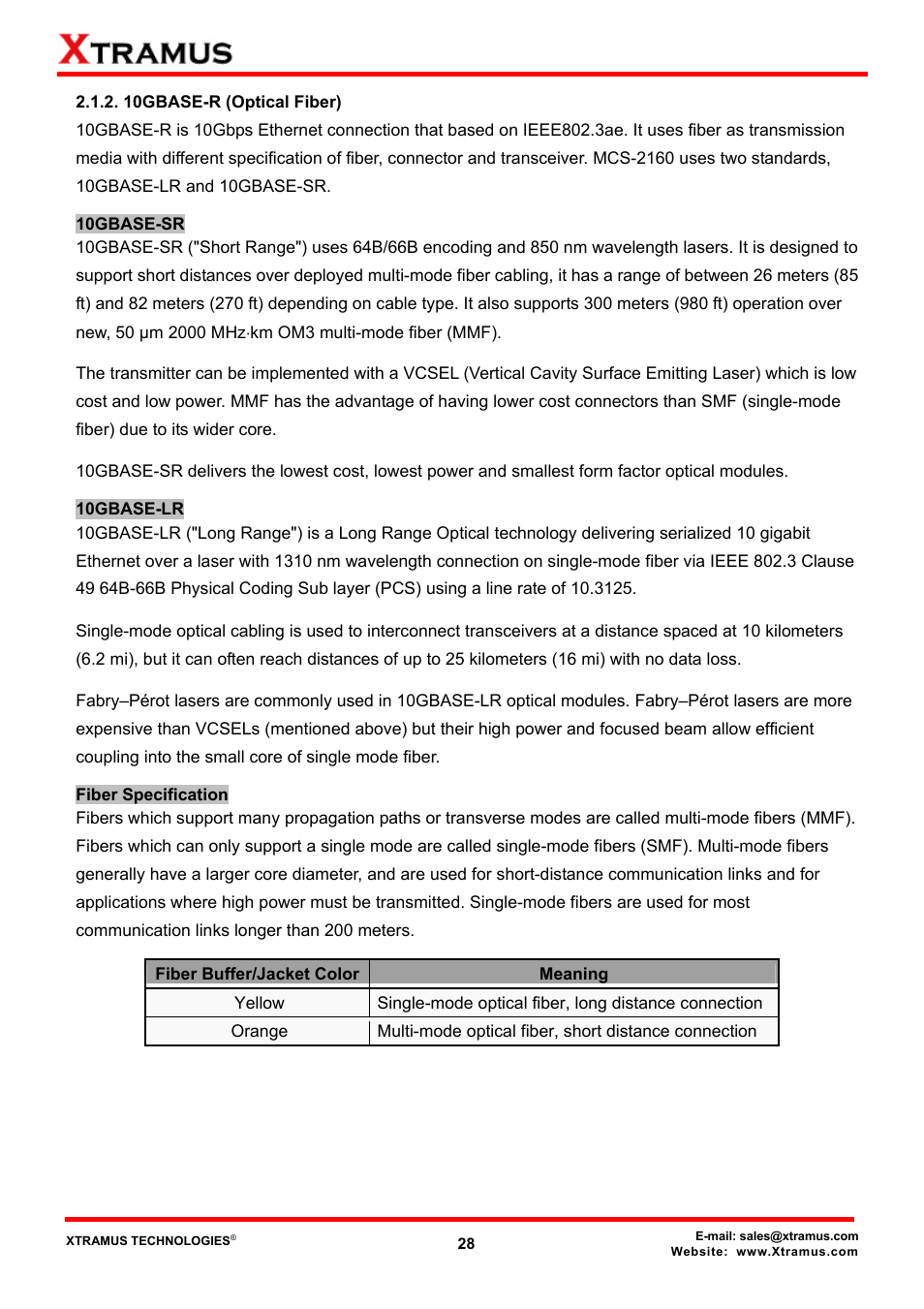 10gbase-r (optical fiber) | Xtramus MCS-2160 V1.9.2 User Manual | Page 28 / 79