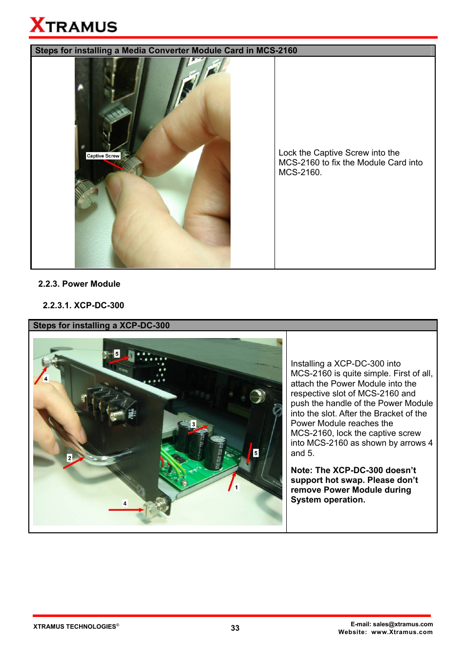 Power module, Xcp-dc-300 | Xtramus MCS-2160 V1.9.2 User Manual | Page 33 / 79