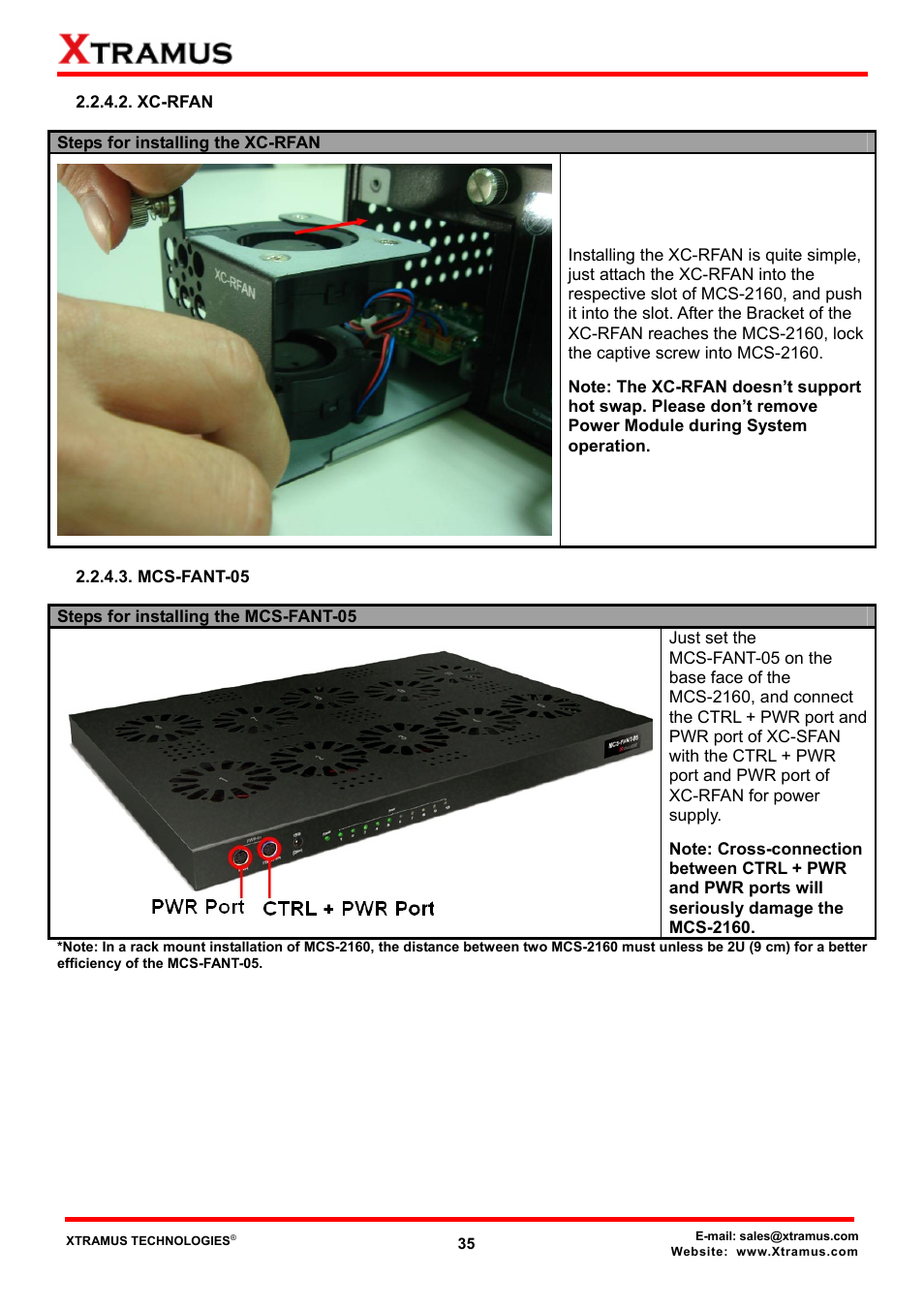 Xc-rfan, Mcs-fant-05 | Xtramus MCS-2160 V1.9.2 User Manual | Page 35 / 79