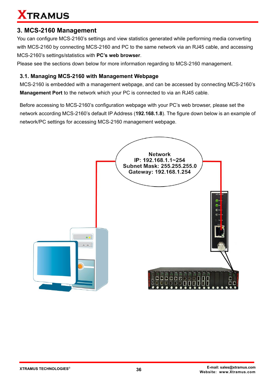 Mcs-2160 management | Xtramus MCS-2160 V1.9.2 User Manual | Page 36 / 79