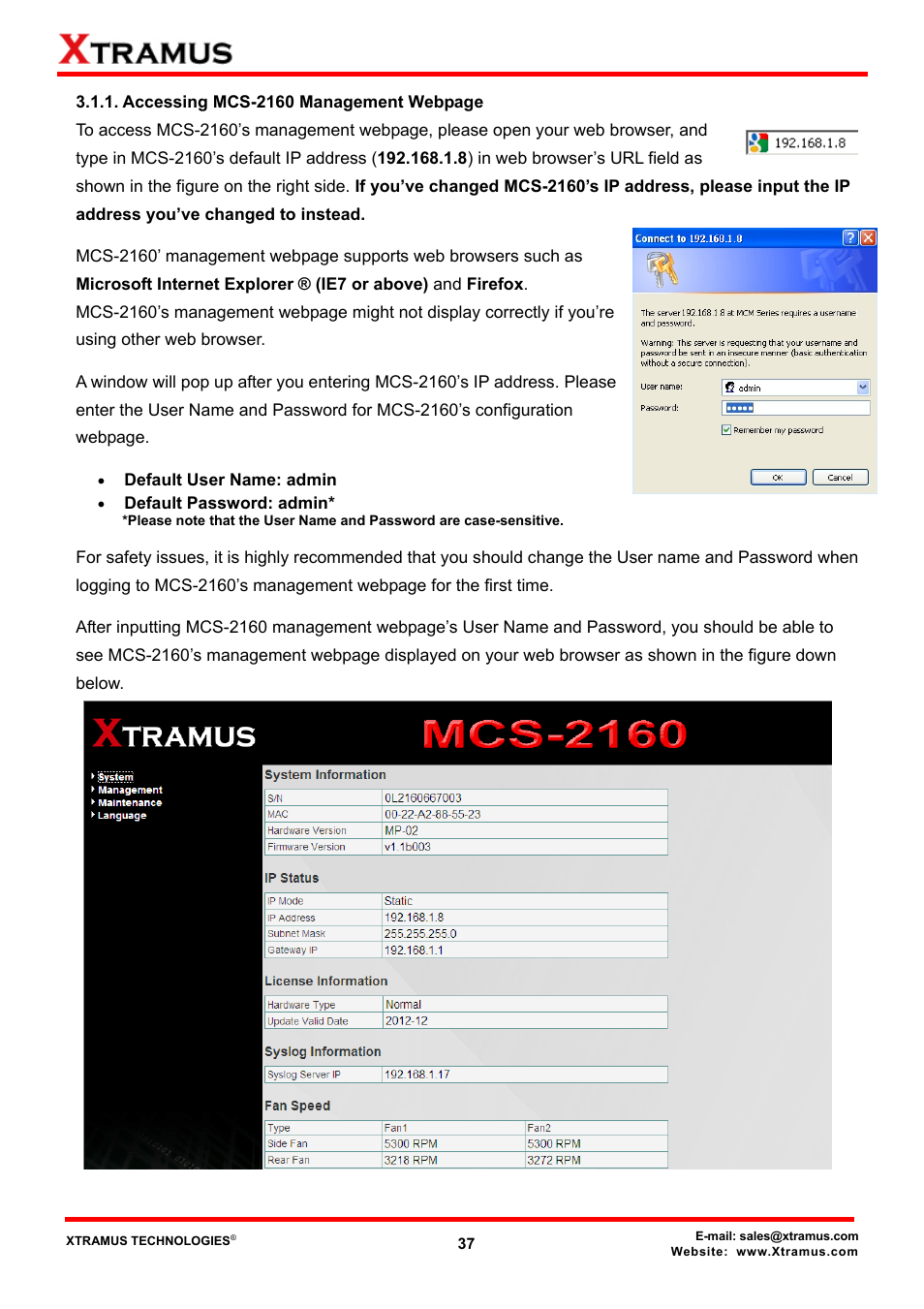 Xtramus MCS-2160 V1.9.2 User Manual | Page 37 / 79