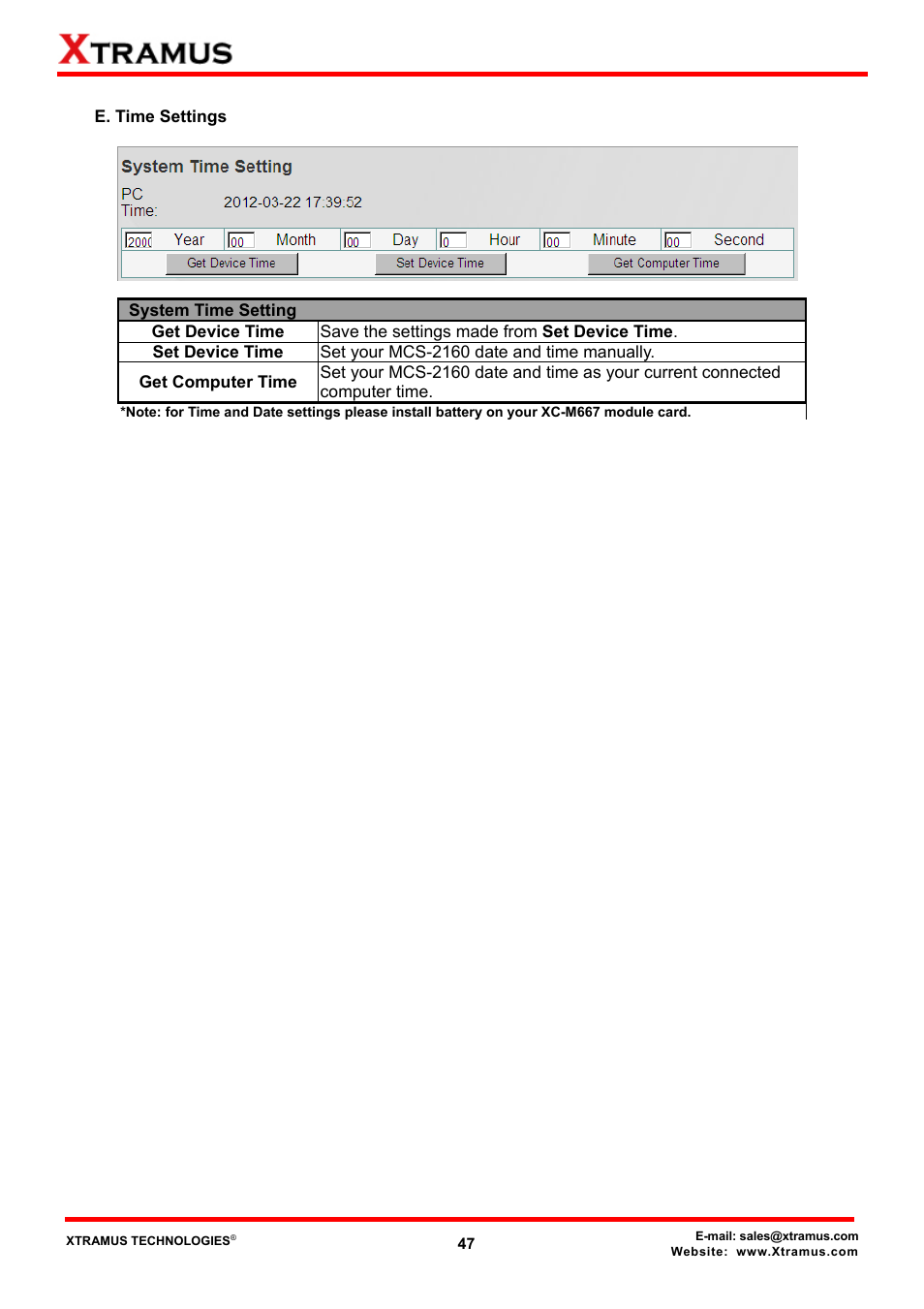 E. time settings | Xtramus MCS-2160 V1.9.2 User Manual | Page 47 / 79