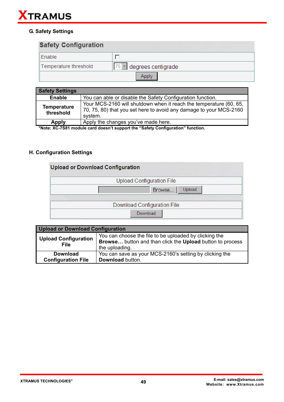 G. safety settings, H. configuration settings | Xtramus MCS-2160 V1.9.2 User Manual | Page 49 / 79