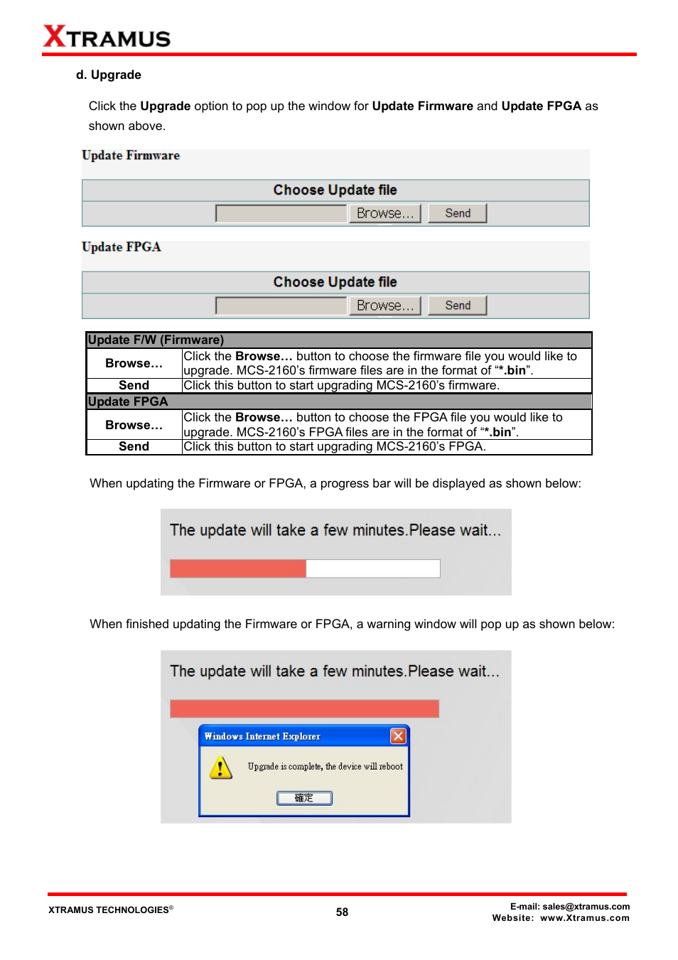 D. upgrade | Xtramus MCS-2160 V1.9.2 User Manual | Page 58 / 79