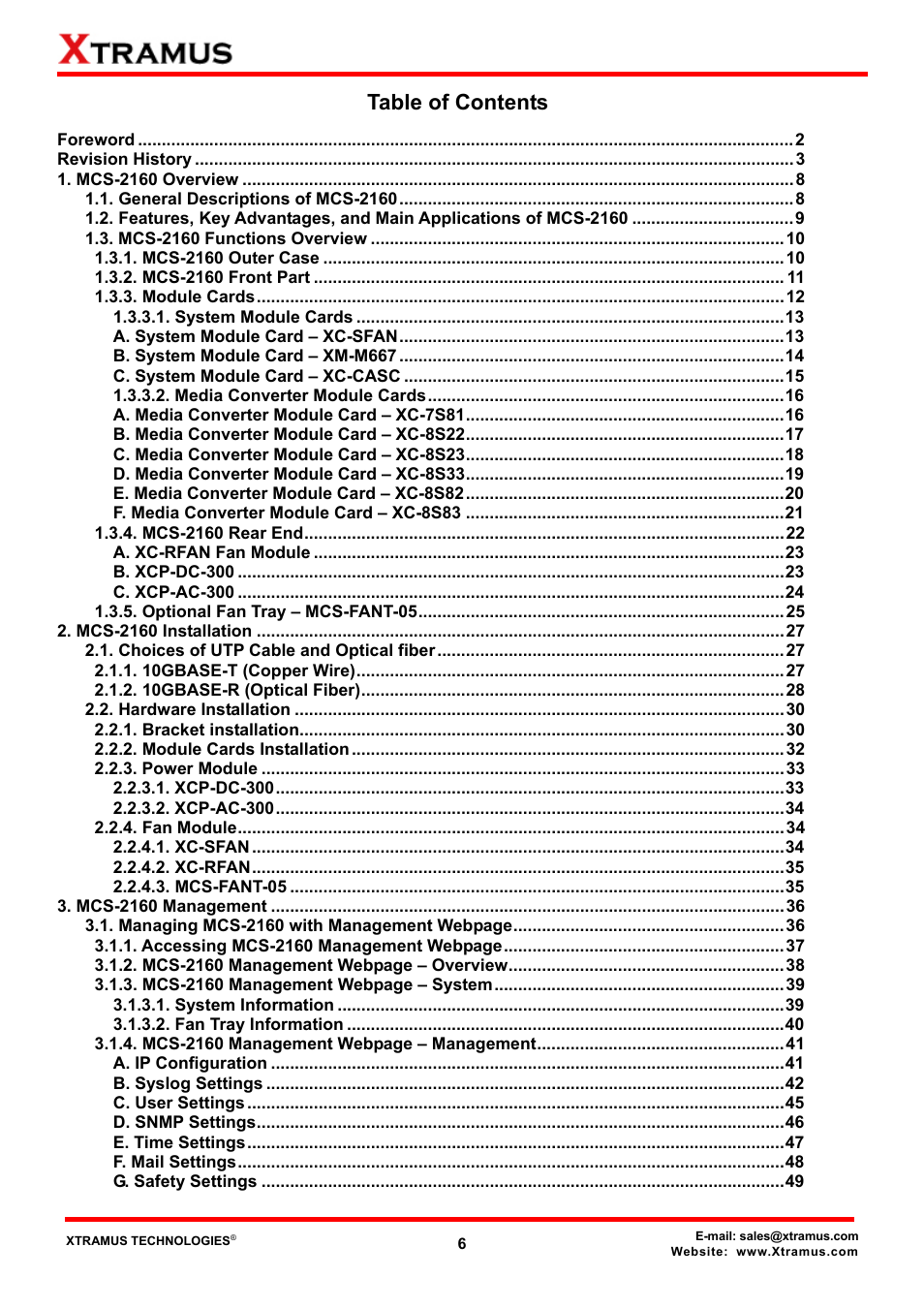 Xtramus MCS-2160 V1.9.2 User Manual | Page 6 / 79