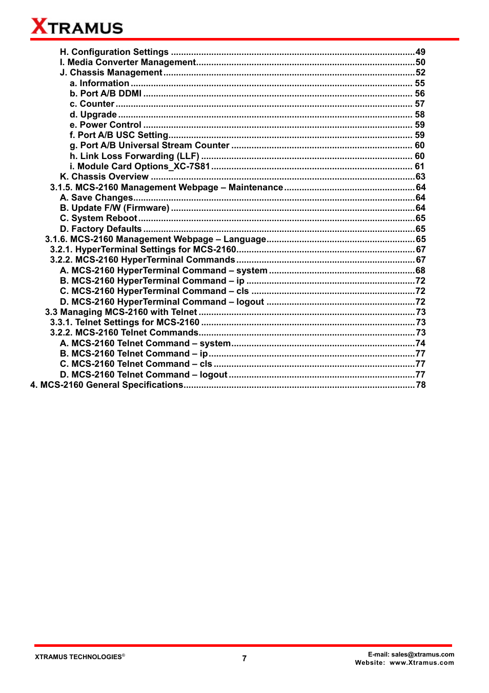 Xtramus MCS-2160 V1.9.2 User Manual | Page 7 / 79