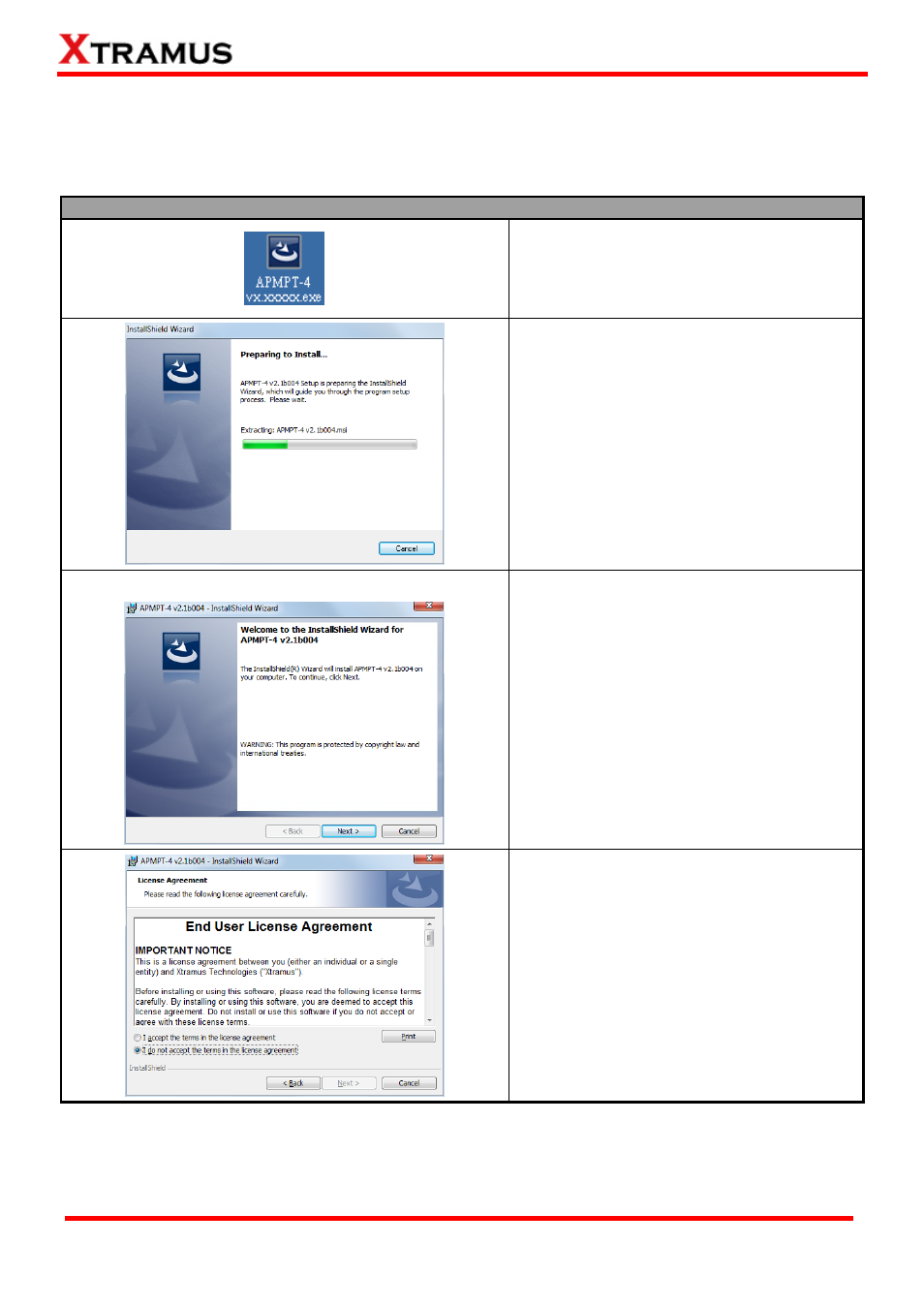 Software/hardware installation for apmpt-4, Install/uninstall apmpt-4 on pc | Xtramus APMPT-4 V2.4 User Manual | Page 14 / 145