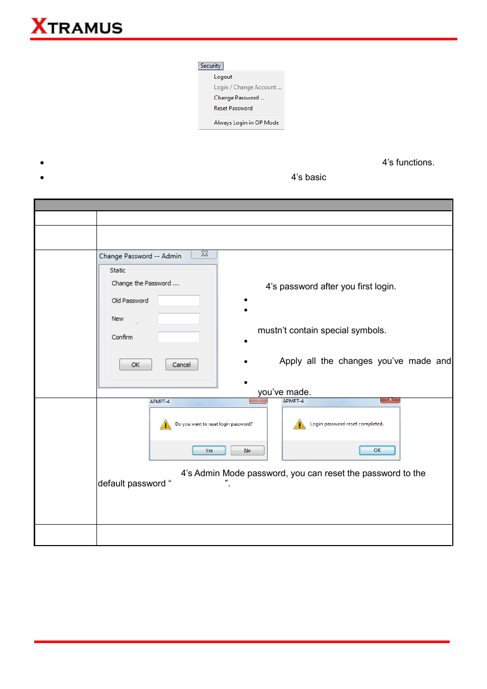 Security | Xtramus APMPT-4 V2.4 User Manual | Page 29 / 145