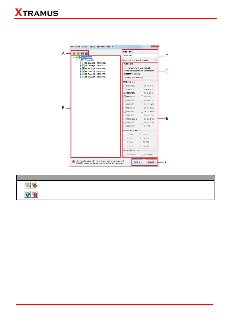 Selecting active ports from installed module cards | Xtramus APMPT-4 V2.4 User Manual | Page 36 / 145