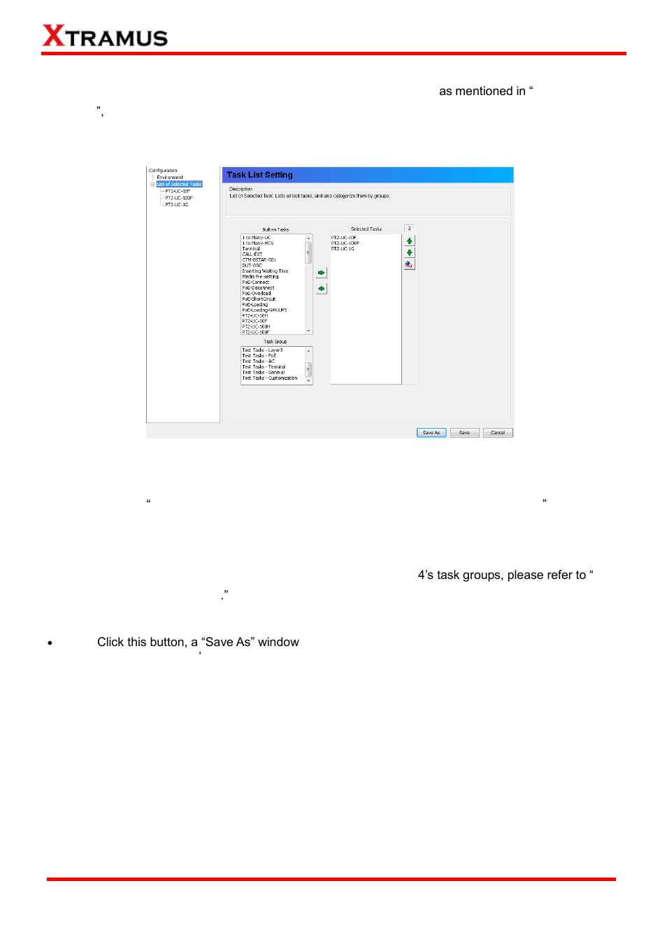 Configuring tasks listed on list of selected tasks | Xtramus APMPT-4 V2.4 User Manual | Page 49 / 145