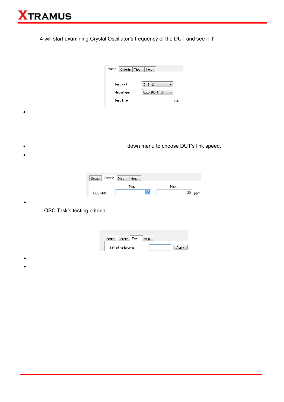 Test tasks - layer 1: dut-osc, Setup, Criteria | Misc | Xtramus APMPT-4 V2.4 User Manual | Page 52 / 145