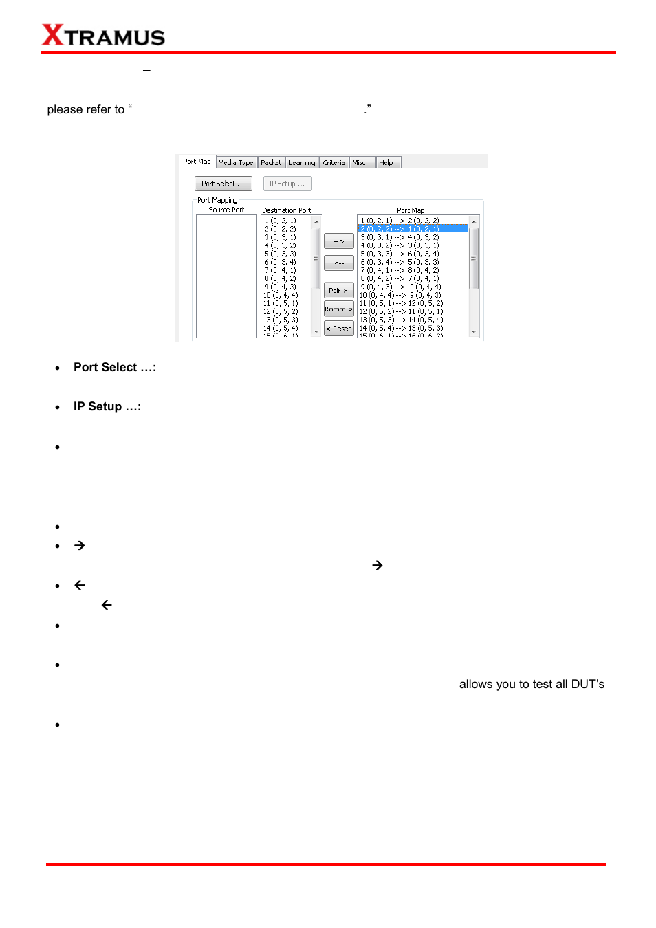 Test tasks – layer 2, Port map, Test tasks | Layer 2 | Xtramus APMPT-4 V2.4 User Manual | Page 54 / 145