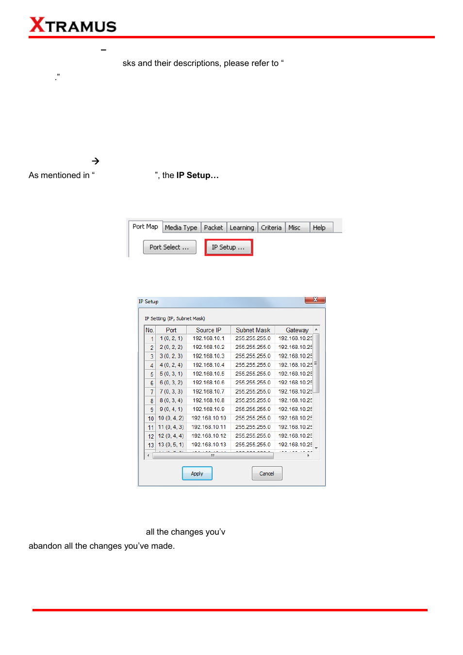 Test tasks – layer 3, Port map ( ip setting, Test tasks | Layer 3, Port map  ip setting | Xtramus APMPT-4 V2.4 User Manual | Page 68 / 145