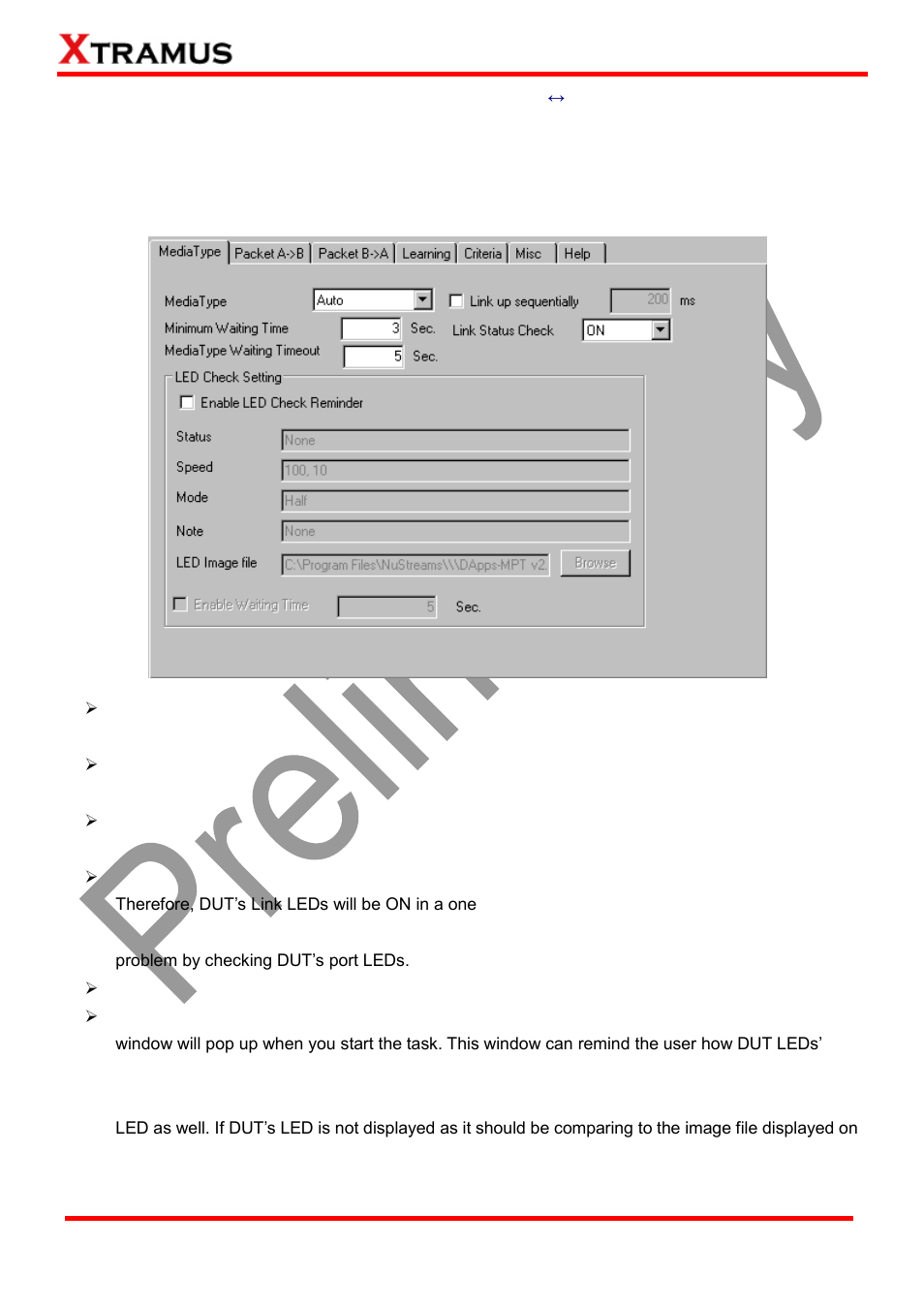 A. media type, B. packet a->b, Flow control (fc) _ pt2-fc-10f | 100f (10mbps full ↔ 100mbps full) | Xtramus DApps-MPT V1.4 User Manual | Page 123 / 395