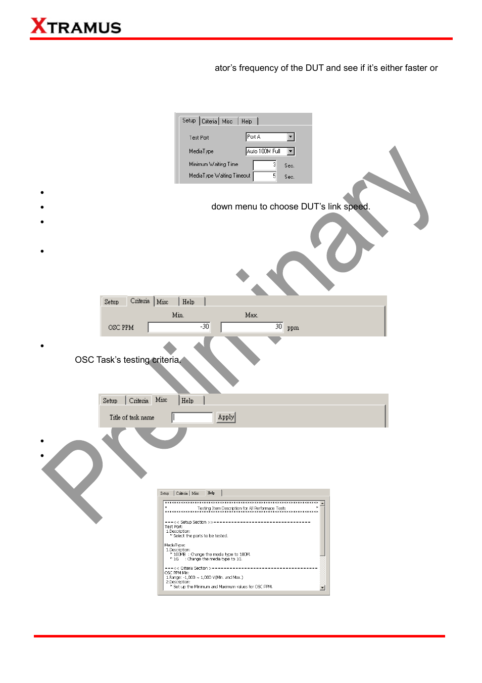 Test tasks - layer 1: dut-osc, A. setup, B. criteria | C. misc, D. help | Xtramus DApps-MPT V1.4 User Manual | Page 59 / 395