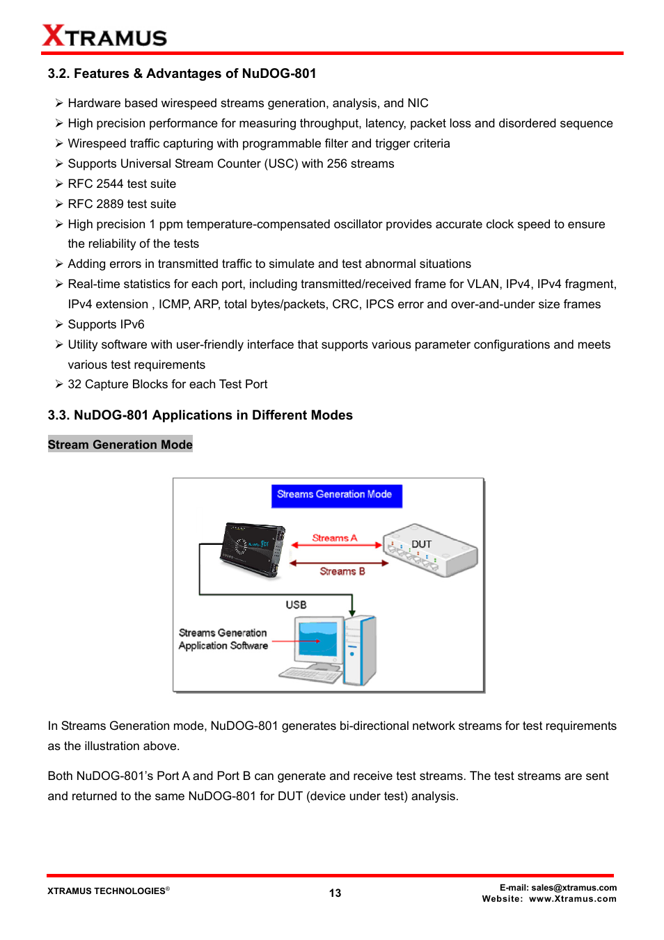 Features & advantages of nudog-801, Nudog-801 applications in different modes | Xtramus DApps-TAP V1.3 User Manual | Page 13 / 52