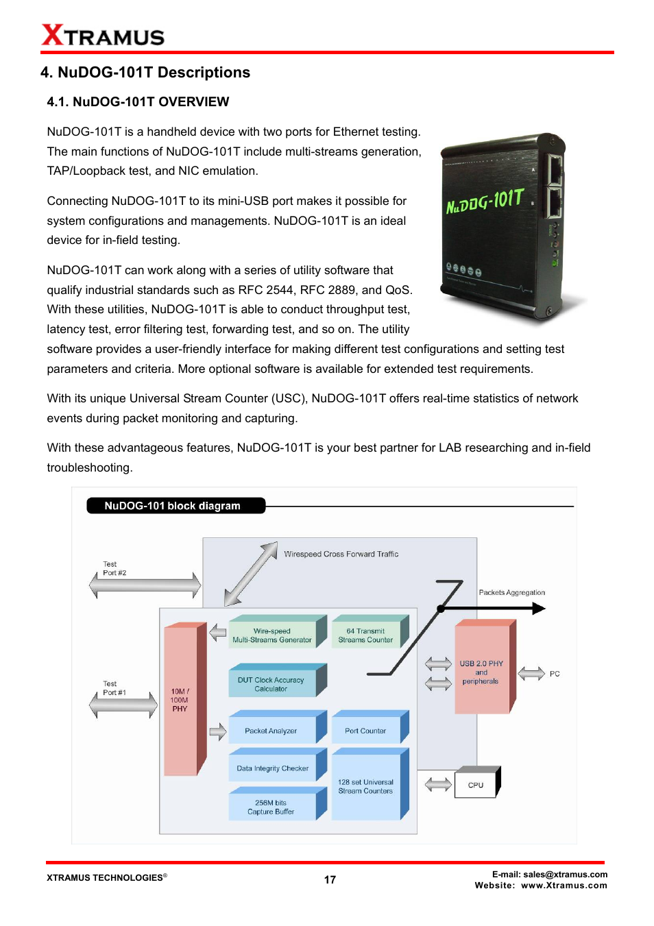 Nudog-101t descriptions, Nudog-101t overview | Xtramus DApps-TAP V1.3 User Manual | Page 17 / 52