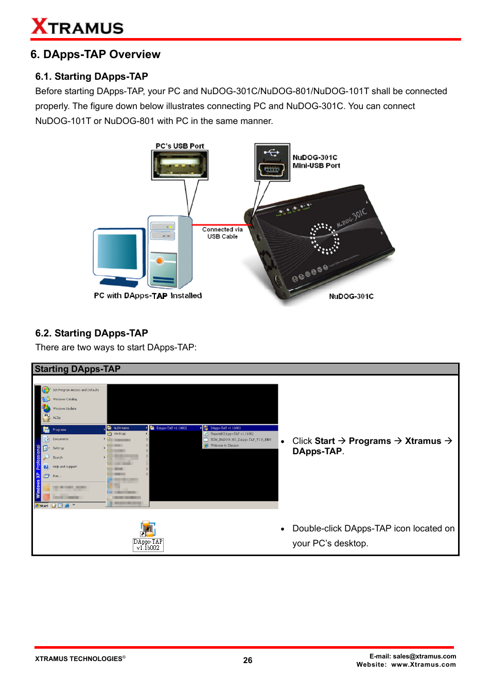 Dapps-tap overview, Starting dapps-tap | Xtramus DApps-TAP V1.3 User Manual | Page 26 / 52