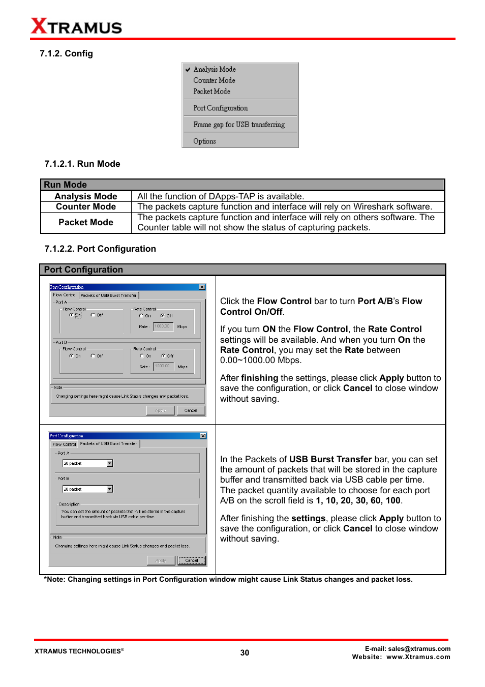 Config, Run mode, Port configuration | Xtramus DApps-TAP V1.3 User Manual | Page 30 / 52