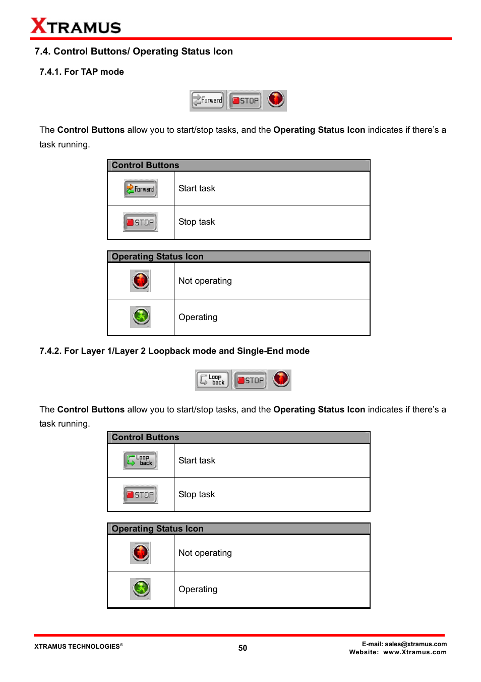 Control buttons/ operating status icon, For tap mode | Xtramus DApps-TAP V1.3 User Manual | Page 50 / 52