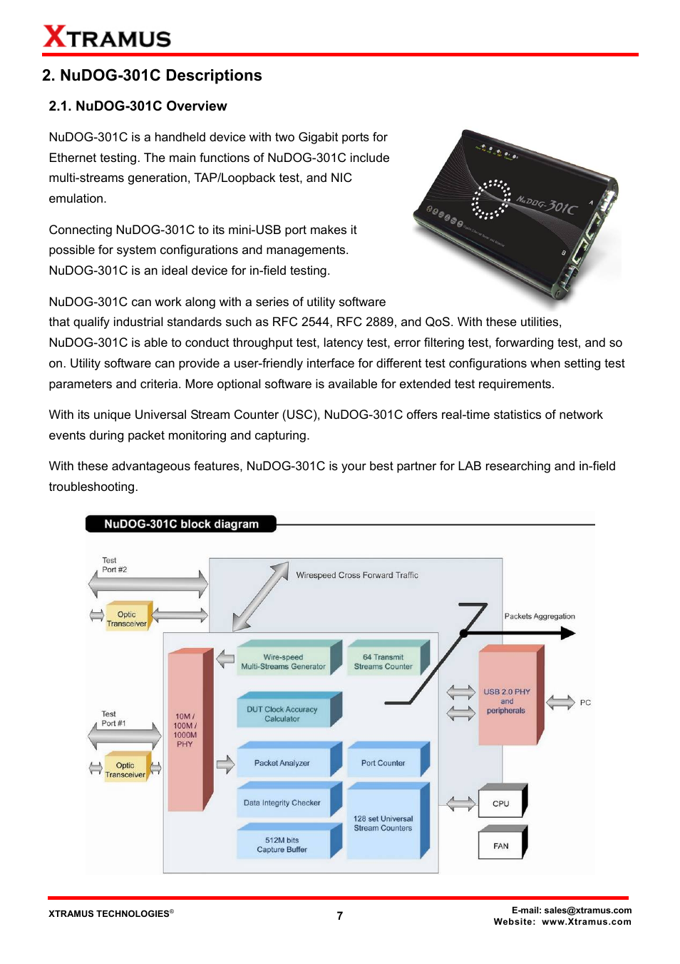 Nudog-301c descriptions, Nudog-301c overview | Xtramus DApps-TAP V1.3 User Manual | Page 7 / 52