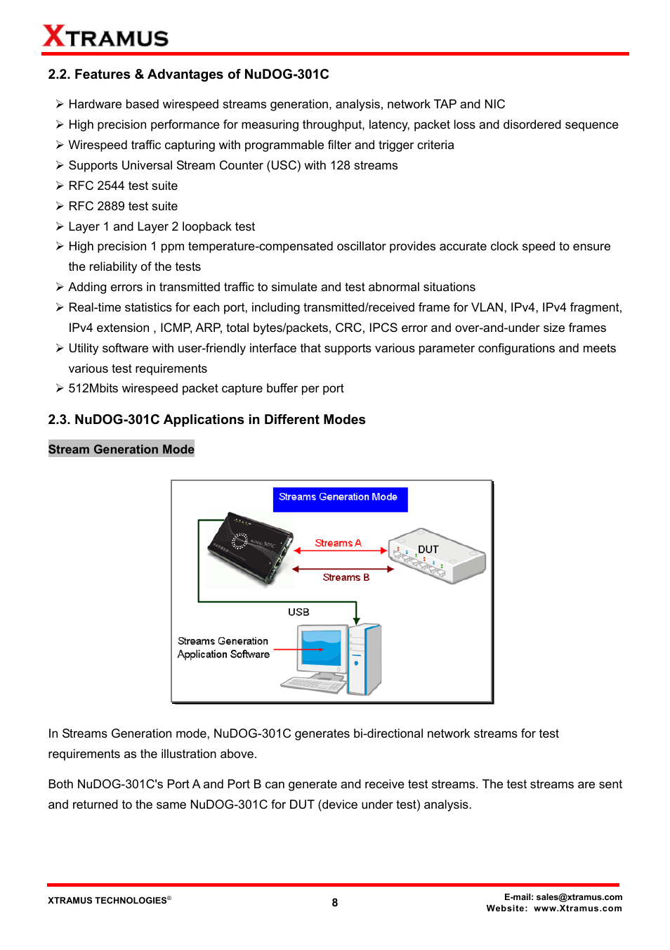 Features & advantages of nudog-301c, Nudog-301c applications in different modes | Xtramus DApps-TAP V1.3 User Manual | Page 8 / 52