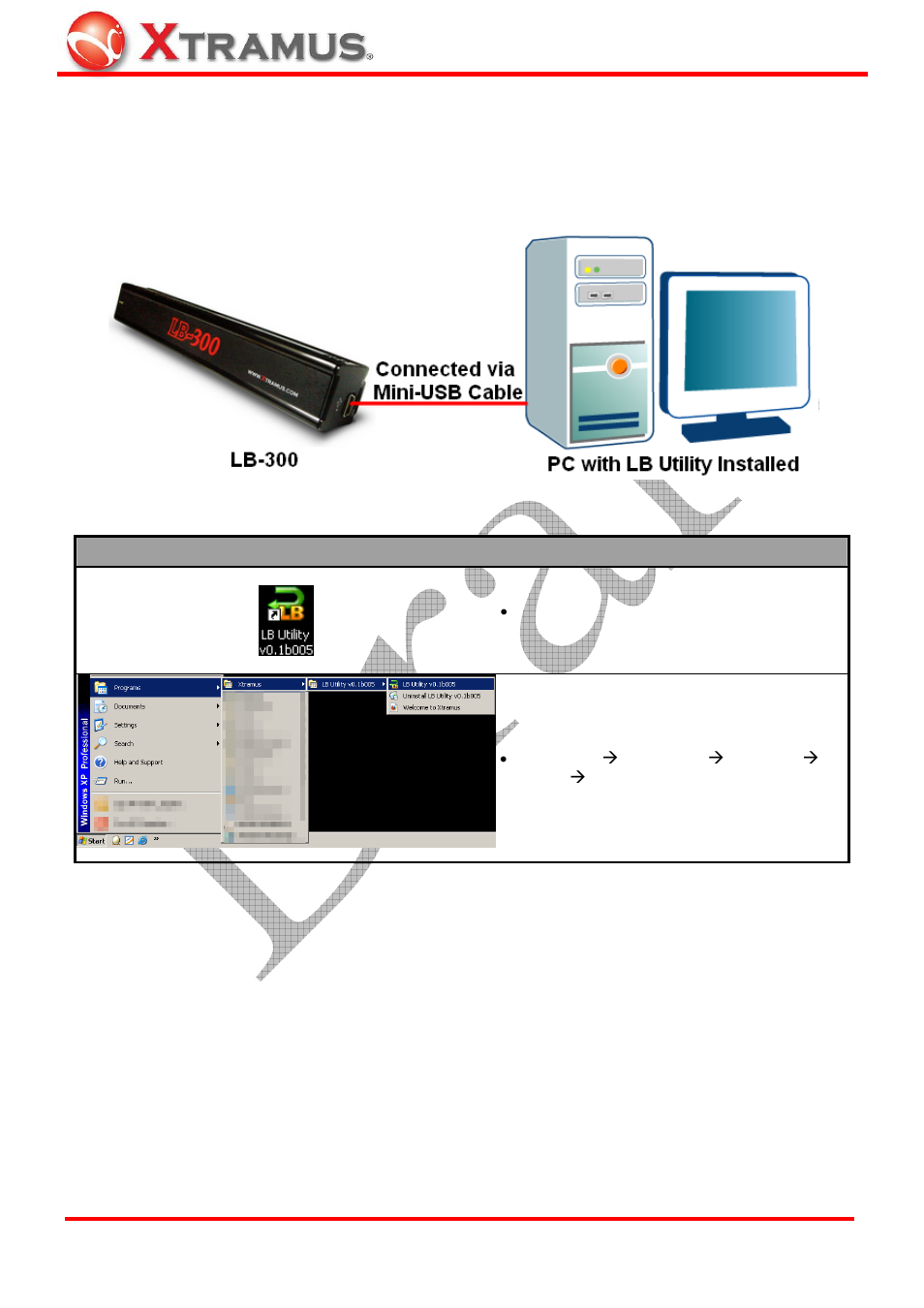 Lb utility functions, Starting lb utility | Xtramus LB-300 V1.0 User Manual | Page 15 / 21