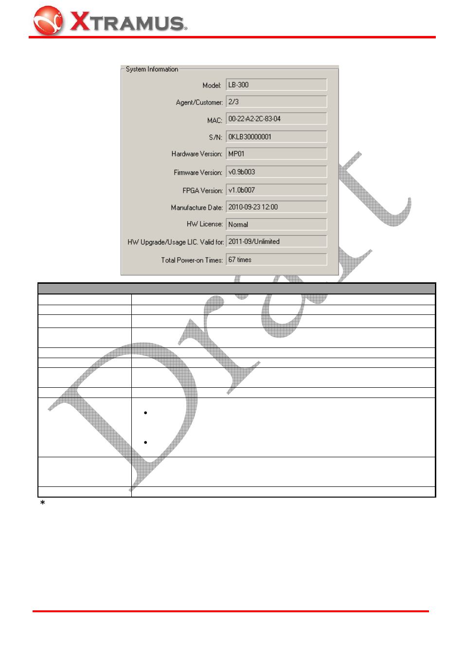 System information | Xtramus LB-300 V1.0 User Manual | Page 17 / 21