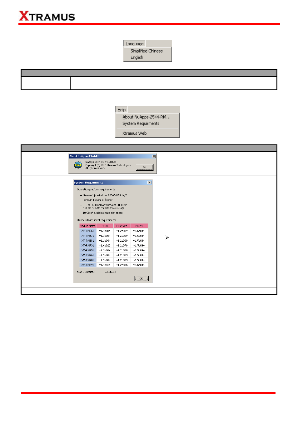 Language, Help | Xtramus NuApps-2544-RM V1.3 User Manual | Page 22 / 50