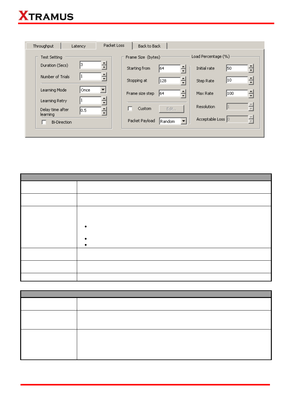 Packet loss test | Xtramus NuApps-2544-RM V1.3 User Manual | Page 43 / 50