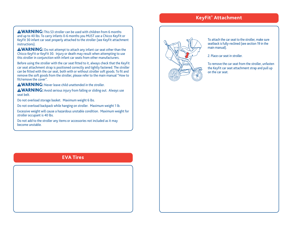 Eva tires, Keyfit, Attachment | Warning | Chicco S3 User Manual | Page 18 / 19