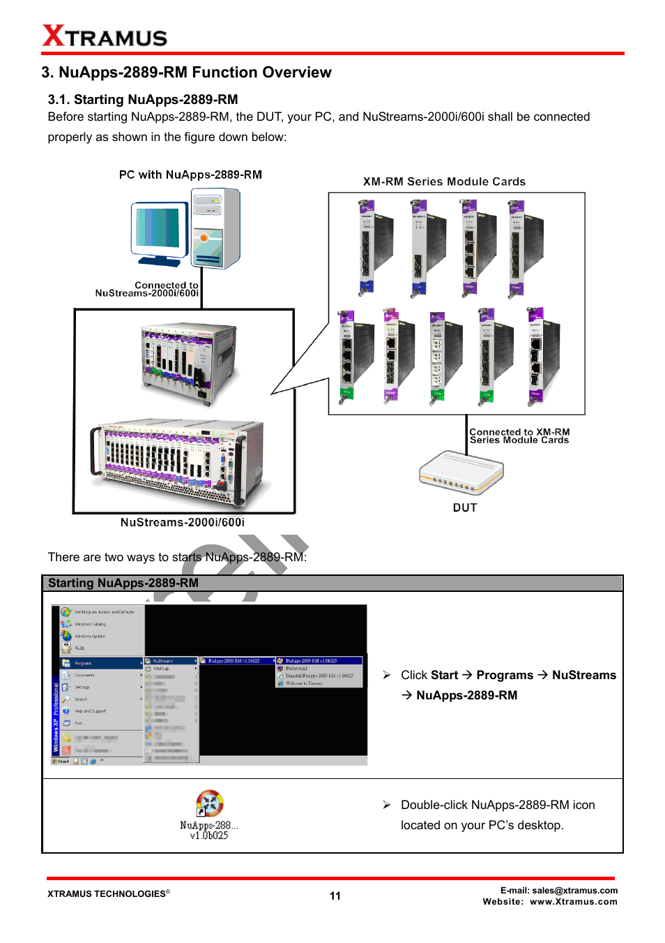 Nuapps-2889-rm function overview, Starting nuapps-2889-rm | Xtramus NuApps-2889-RM V1.1 User Manual | Page 11 / 53