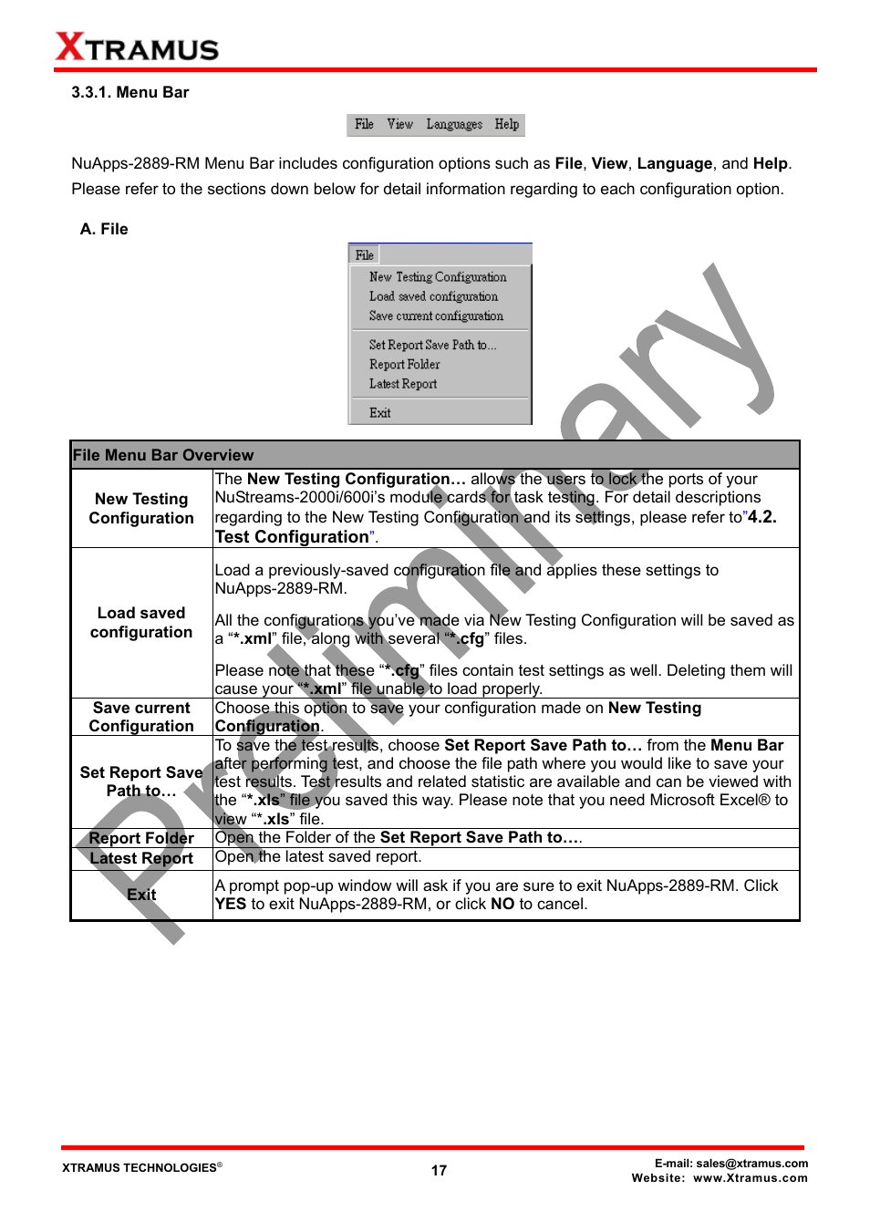 Menu bar, A. file | Xtramus NuApps-2889-RM V1.1 User Manual | Page 17 / 53